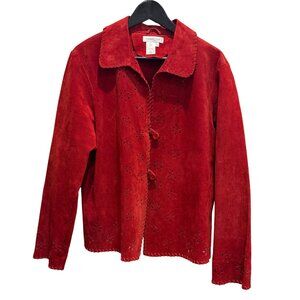 Vintage Coldwater Creek Red Genuine Suede Western Style Punch Out Eyelet Jacket